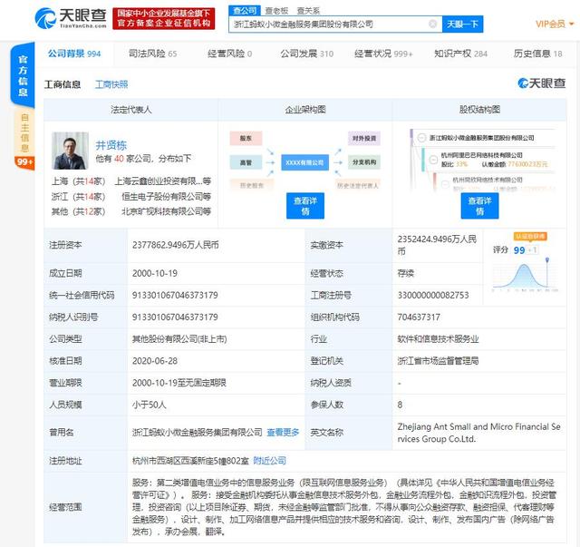 蚂蚁集团注册资本增加2.55亿元，机构委托服务布局加速